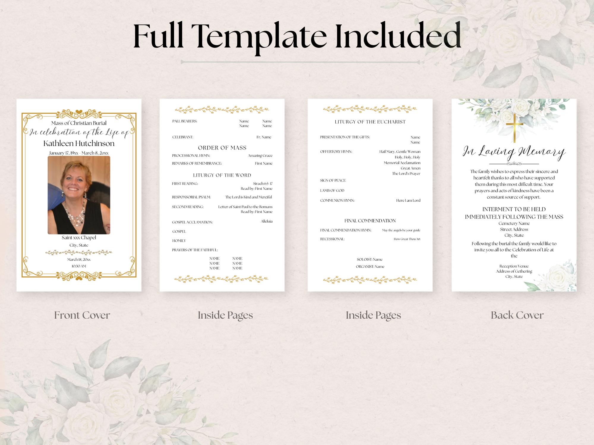 Mass of Christian Burial Program Template, Editable Funeral Booklet ...