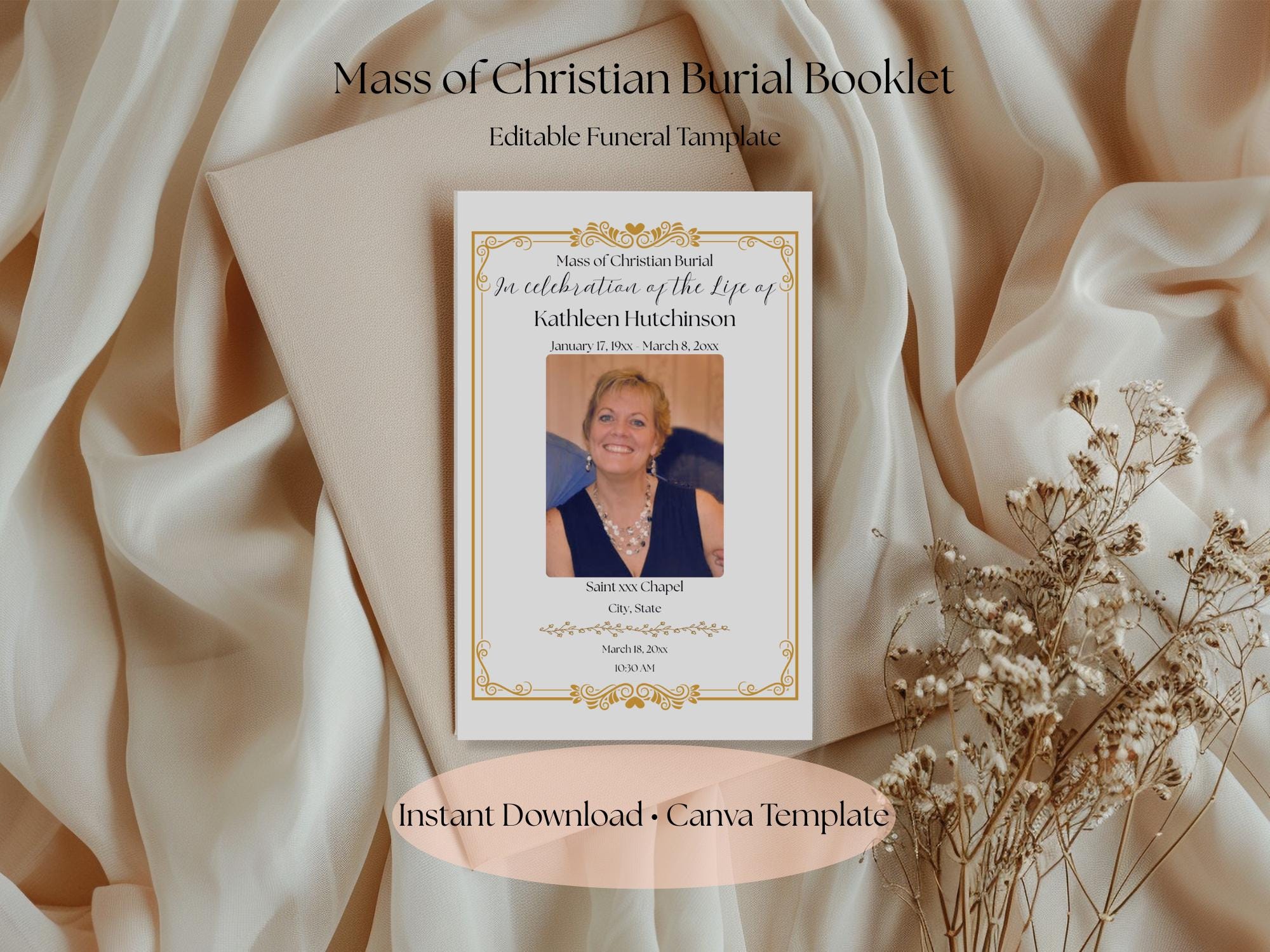 Mass of Christian Burial Program Template, Editable Funeral Booklet ...