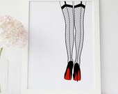 Fishnet Suspender Tights, Leg Avenue Wall Art, Fishnet Thigh High Stockings, Woman 39 s Leg And High Heel Shoes, Christian Louboutin Red Shoes