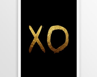 XO Black & Gold Print, Typography Art, xo Art, Printable Art, Hugs And Kisses, xo Wall Art, Printable Typography, XO Digital Print