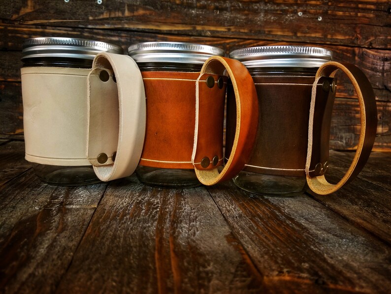 Leather Travel Mug Mason Jar Leather Cup Cozy Handmade Etsy