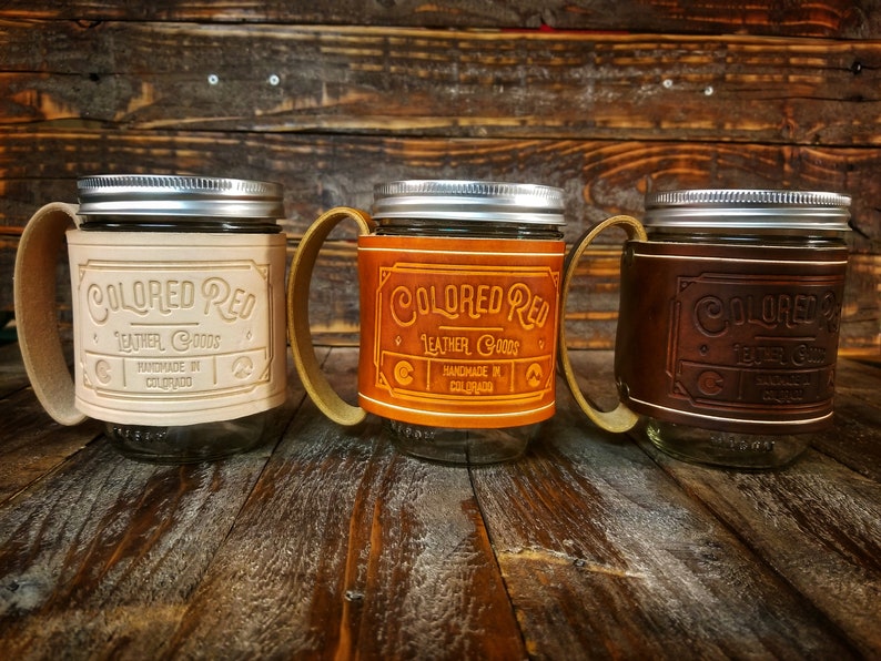 Leather Travel Mug Mason Jar Leather Cup Cozy Handmade Etsy