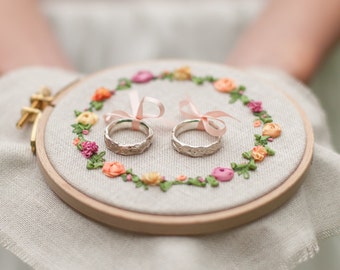 Sweet ring bearer pillow with pretty flowers {hand embroidered with love}