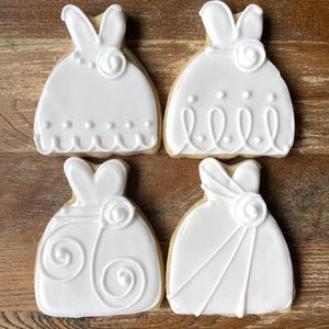 Wedding Dress Cookies - One Dozen - Engagement Party Cookie - Bachelorette Bridal Shower Favor - Bride and Groom Cookie