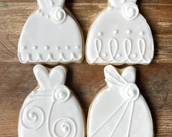 Wedding Dress Cookies - One Dozen - Engagement Party Cookie - Bachelorette Bridal Shower Favor - Bride and Groom Cookie