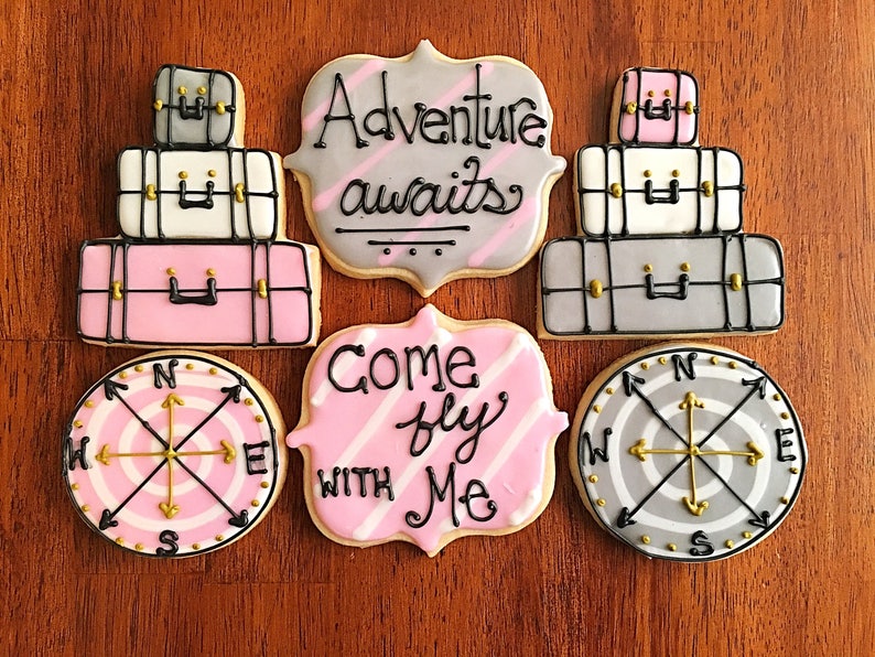 travel themed bridal shower cookies