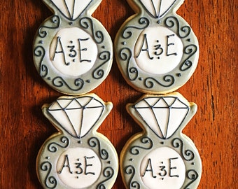 Engagement Ring Cookies - One Dozen - Bridal Shower Cookies - Wedding Cookie - Bridal Shower Party Favors -