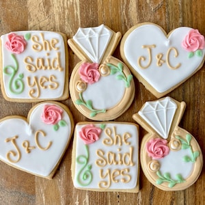 One Dozen Bridal Cookies - She Said Yes - Greenery and Gold Boho Eucalyptus- Succulent Plant - Personalized Engagement Natural Party Favors