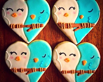 Love Bird Wedding Favors -One Dozen - Bird Cookies - Valentine's Day Heart - Wedding, Engagement and Bridal Shower Favor