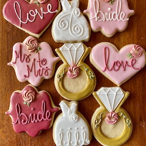 Personalized Wedding Cookies – Bride, Ring, Heart, Dress Favors (Dozen)