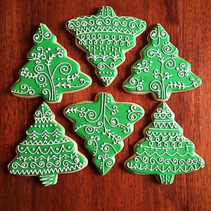 Christmas Tree Cookies One Dozen Holiday Party Favors Winter Wonderland Favors Pinetree Cookies Holiday Decorated Cookies image 1