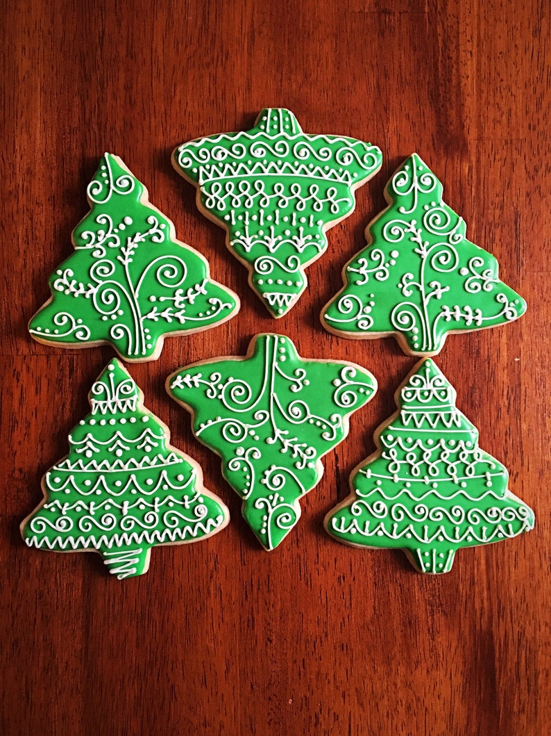 Christmas Tree Cookies One Dozen Holiday Party Favors Winter Wonderland Favors Pinetree Cookies Holiday Decorated Cookies image 1