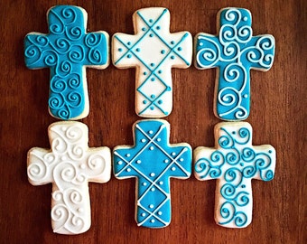 Baptism Cross Cookie - One Dozen -Christening Party Favor - Religious Cross - Holy Communion Cross