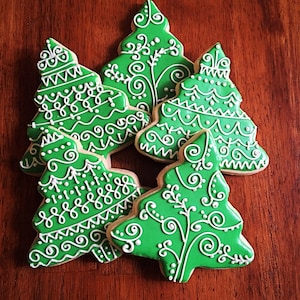 Christmas Tree Cookies One Dozen Holiday Party Favors Winter Wonderland Favors Pinetree Cookies Holiday Decorated Cookies image 2