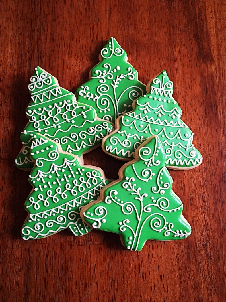 Christmas Tree Cookies One Dozen Holiday Party Favors Winter Wonderland Favors Pinetree Cookies Holiday Decorated Cookies image 2