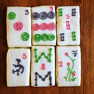 Mahjong Cookies - One Dozen - Mahjong Party Favors - Mah Jong Decorated Cookies - Game Cookies