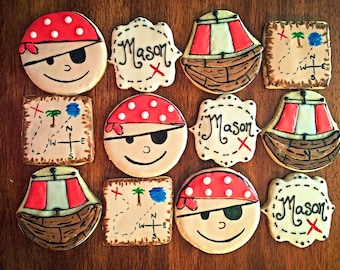 Pirate Cookies -One Dozen -  Birthday Party Favors - Pirate Ship