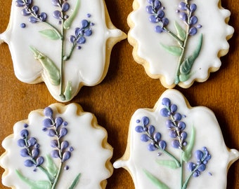 Bridal Shower LAVENDAR COOKIES- wild flower wedding party favors - Boho Bride Natural Theme - Purple Sage and White- Garden Party