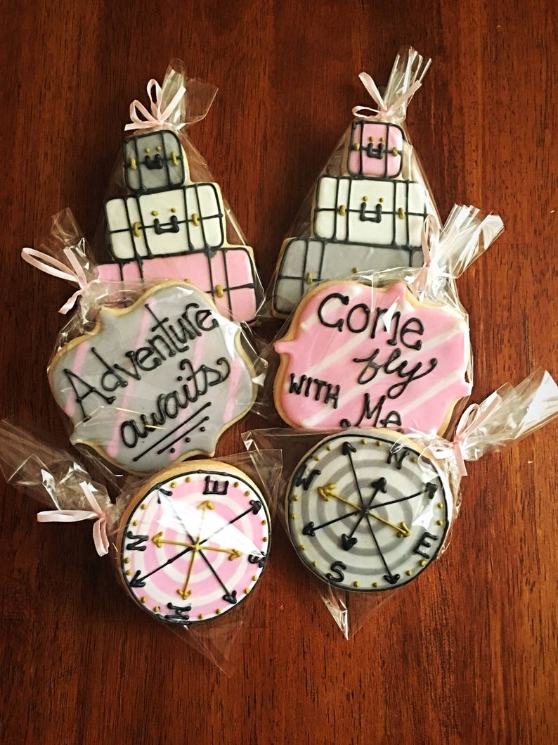 travel themed bridal shower cookies