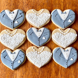 Bride and Groom Heart Cookies - One Dozen -  - Bridal Shower Party Favors