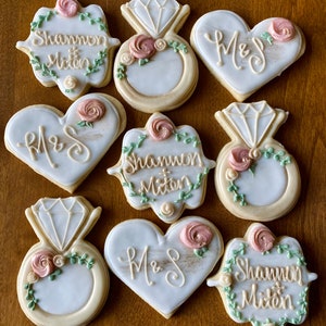 One Dozen Bridal Cookies - Greenery and Gold Boho Eucalyptus- Succulent Plant - Personalized Wedding Shower Engagement Natural Party Favors