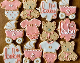Baby Shower Cookies – Teddy Bears, Carriage, Onesie Designs (1 Dozen)