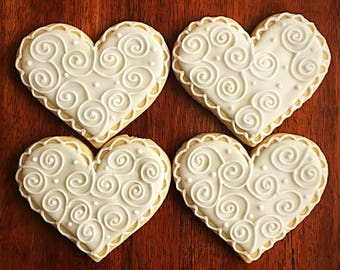 Heart Wedding Favor Cookies - One Dozen - Bridal Shower Party Favors - Engagement Cookie - Heart Favor