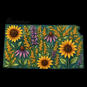 State of Kansas Digital PNG Design, Kansas Wildflower Sublimation File, Kansas Digital Art, Kansas Floral Digital Download png