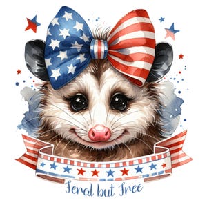 Feral But Free Opossum Png, Funny Possum Sublimation Design, Patriotic Opossum Digital File, Funny 4th of July PNG, USA Freedom Shirt Png