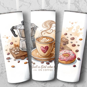 Just a Girl Who Runs on Coffee Tumbler Wrap PNG, Coffee Lover Tumbler, 20 oz Tumbler PNG, Coffee Drinker Sublimation Tumbler Wrap