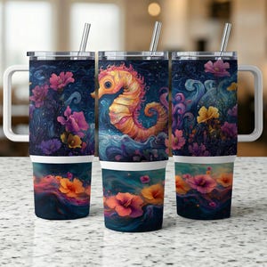40 Unzen Seepferdchen Tumbler Wrap, Ocean 40 Unzen Sublimationsvorlage, 40 Unzen tropischer Sommer Strand Blumen Tumbler Wrap