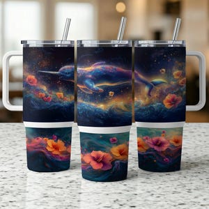 Narwal 40 oz Tumbler Wrap, modello per sublimazione Ocean 40 oz, 40 oz tropical summer beach floral tumbler wrap