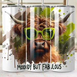 Mooody but Fabulous Tumbler Wrap, Funny Highland Cow Tumbler Design, Sarcastic 20oz Skinny Tumbler Sublimation PNG, Country Rustic Farm Png