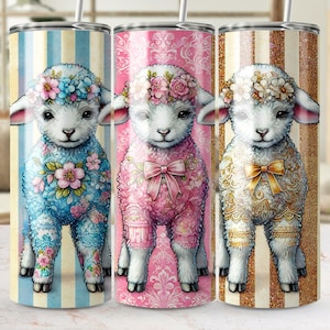 Lamb Easter Cute Coquette Tumbler Wrap, 20oz Skinny Easter Coquette Tumbler PNG Sublimation Design, Grandmillenial Easter Digital Download