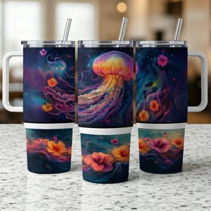 40 Unzen Quallen Tumbler Wrap, Ocean 40 Unze Sublimationsvorlage, 40 Unze tropische Sommerstrand Blumenbecherverpackung