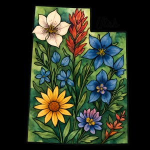 State of Utah Digital PNG Design, Utah Wildflower Sublimation File, Utah Digital Art, Utah Floral Digital Download png