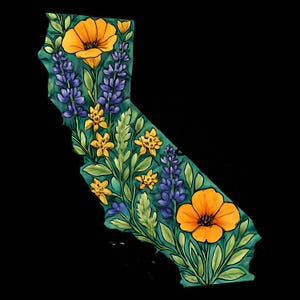 State of California Digital PNG Design, California Wildflower Sublimation File, California Digital Art, Floral Digital Download png