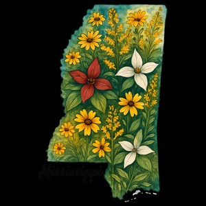 State of Mississippi Digital PNG Design, Mississippi Wildflower Sublimation File, Mississippi Digital Art, Floral Digital Download png