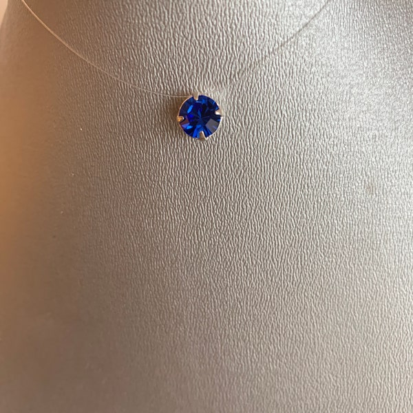 Collier ras du cou strass 7 mm cristal bleu