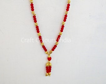 Red beaded puja garland, photo garland, statue garland, idol garland, Indian god idol mala, wedding supply, home decor, prayer mala