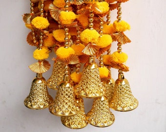 5 feet long Toran door hanging/ Diwali decoration/ Door valence/ toran/marigold garland/ pompom door side liners/ Haldi decor/yellow decor