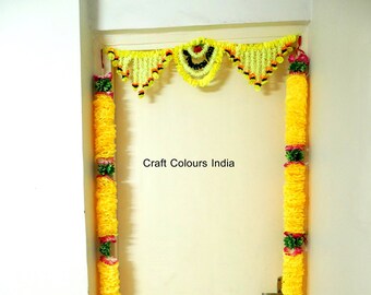 Heavy yellow flower toran set/ Indian Puja decorations/ wedding decor/ Diwali door decoration/ artificial flower door valance/  Haldi decor
