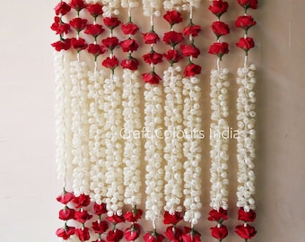 White jasmine and red rose garlands for Indian wedding decorations, mehendi decorations, Easter decorations, romantic decorations