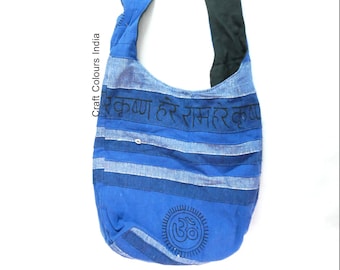 Hippie hobo crossbody bag, OM bohemian gypsy sling bag, indo nepali bag, shoulder bag, casual bag, spiritual om bag Hare Ram Hare Krishna