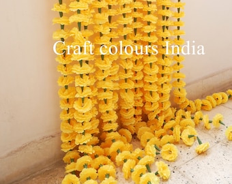 Free Express shipping 20 pc 5 ft bright yellow artificial marigold flower garlands, Indian wedding party decoration, Mehendi/haldi decor