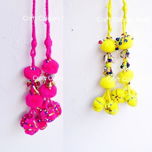 Banjara bright yellow and pink tassel, bohemian decorative tassels, Indian latkans, blouse latkan, bag charm,
