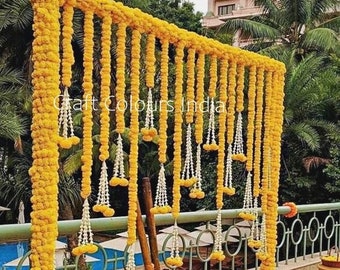 Wholesale artificial yellow marigold flower garlands Indian wedding decoration flower garland bulk garlands for wall decor marigold garlands