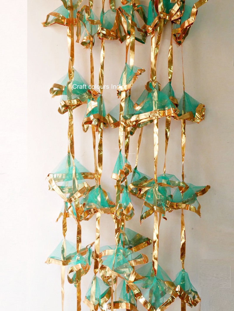 20 pc Gota Net Hangings Decorative Garlands for Wedding, Haldi & Wedding Event Decoration backdrop, Indian String Colorful Net Gota Hanging image 8