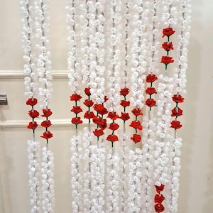 20 pc White jasmine and red rose garlands for Indian wedding decorations, mehendi decor, Nikkah partition garlands image 11