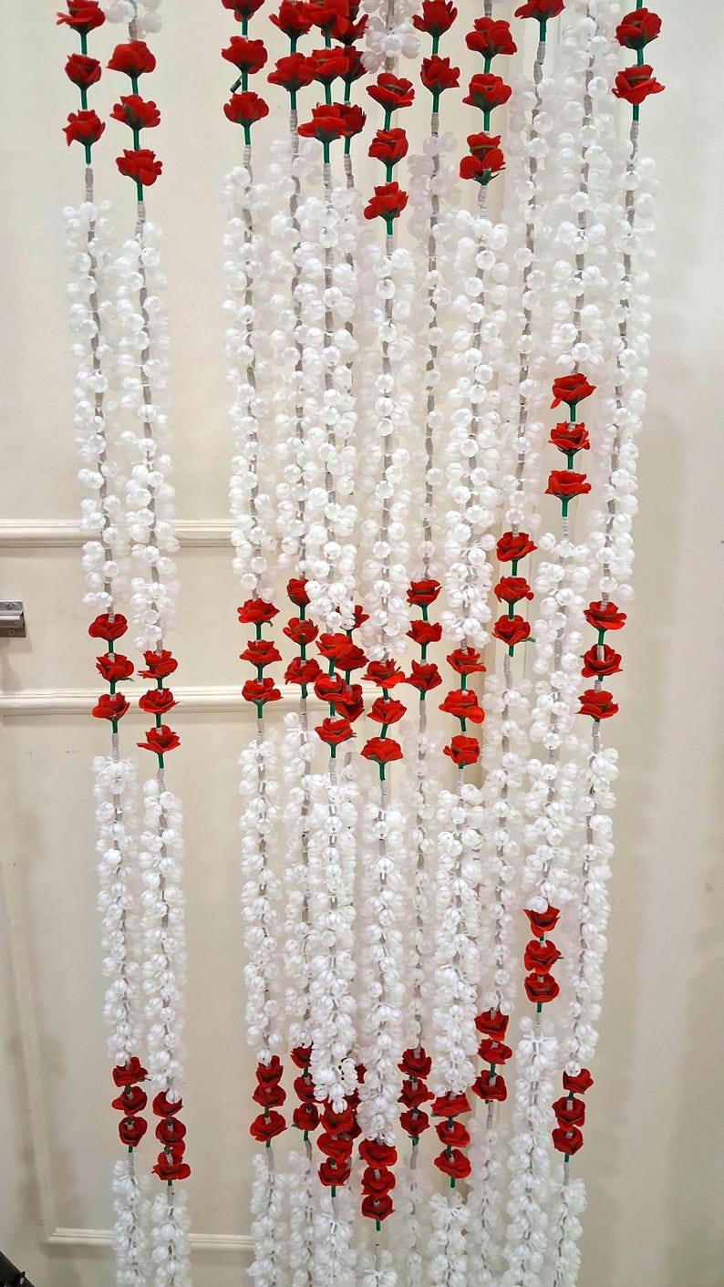 20 pc White jasmine and red rose garlands for Indian wedding decorations, mehendi decor, Nikkah partition garlands image 11